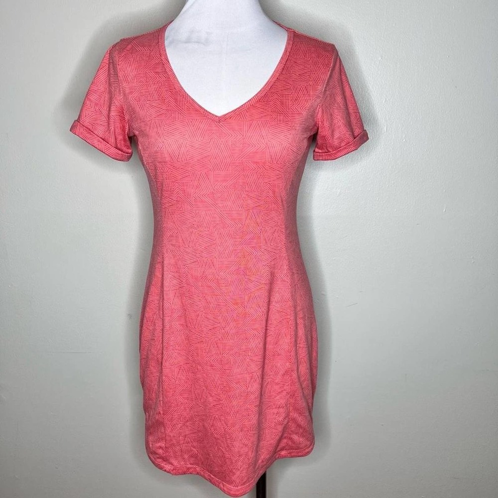 Kuhl Inara T-Shirt Dress XS Pink Bellini Geometric Athletic Popover V-Neck Mini